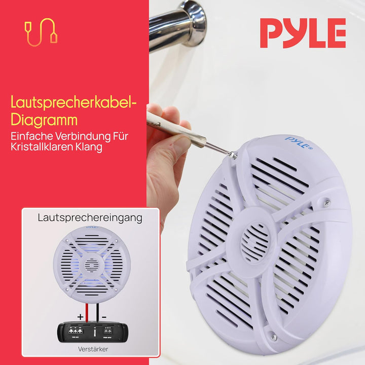 Pyle 6.5'' Waterproof Audio Marine Grade Dual Speakers with Built-in Programmable Multi-Color LED Li