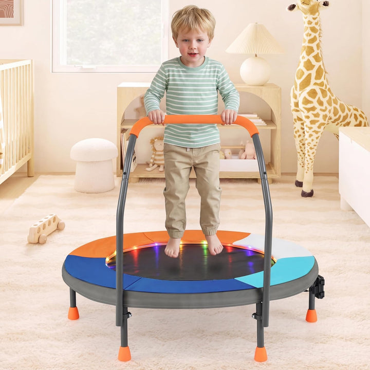 COSTWAY Ø90 cm Kinder Trampolin, Minitrampolin faltbar mit LED Beleuchtung, Fitness Trampolin Indoor