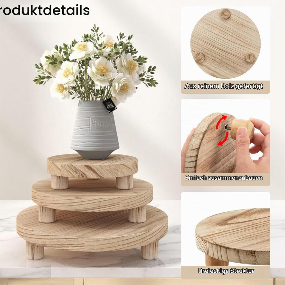 3 Stück Holz Blumenhocker Rund, Rund Holz-Topfpflanzenständer, Mini-Holzhocker-Präsentationsständer,