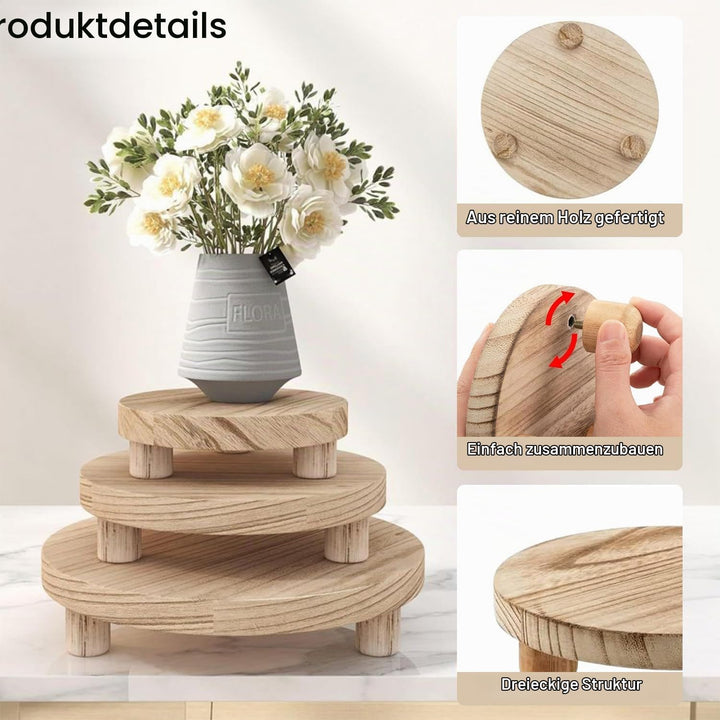 3 Stück Holz Blumenhocker Rund, Rund Holz-Topfpflanzenständer, Mini-Holzhocker-Präsentationsständer,