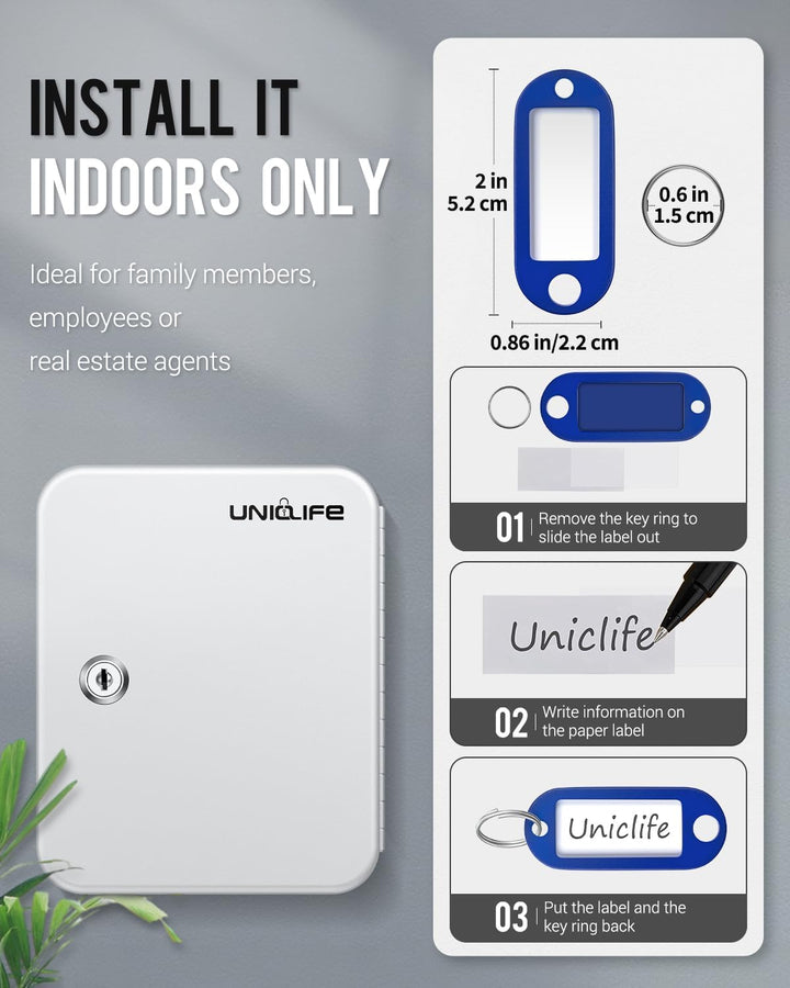 Uniclife Schlüsselschrank mit 20 Positionen, mit Schlüsselschloss, Wandmontage, weiss, Sicherheits-A