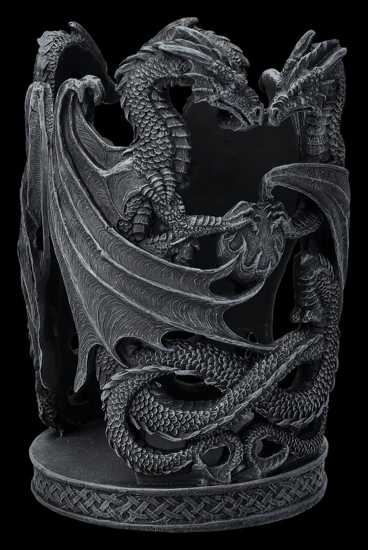 Figuren Shop GmbH Gothic Drachen Flaschenhalter 16 cm - Weinhalter Stumpenkerzenhalter