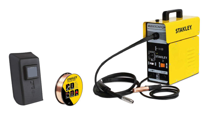 Stanley Schweissgerät Mikromig, mit Fülldraht, Schweissmaschine 230 V / 65-90 A, mit Schweiss-Zubehö