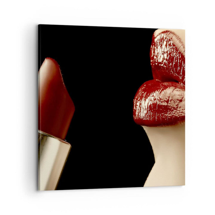 Bilder auf Leinwand Frau rote Lippen Lippenstift Gesicht Leinwandbild 60x60cm Wandbilder Dekoration
