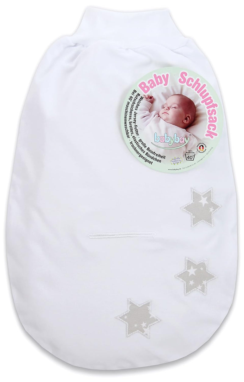 babybay Schlupfsack Organic Cotton mit Gurtschlitz, weiss Applikation kleine Sterne perlgrau Sterne