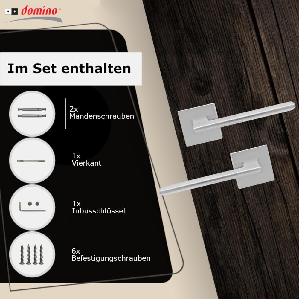 domino Türgriff ohne Schlossrosette | quadratische Rosette | Türklinke für Zimmertür, Bürotür | Türb