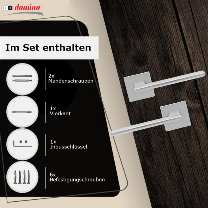 domino Türgriff ohne Schlossrosette | quadratische Rosette | Türklinke für Zimmertür, Bürotür | Türb