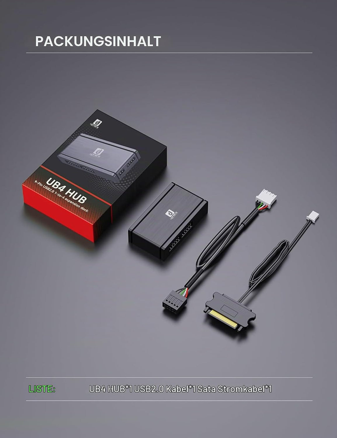 upHere USB 2.0 9-Pin Hub,1 zu 4 Mainboard Erweiterung,SATA Stromversorgung,Hochgeschwindigkeits-Date