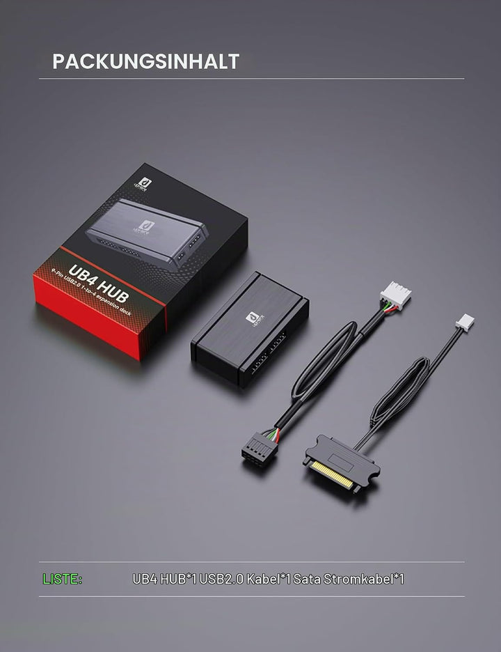 upHere USB 2.0 9-Pin Hub,1 zu 4 Mainboard Erweiterung,SATA Stromversorgung,Hochgeschwindigkeits-Date