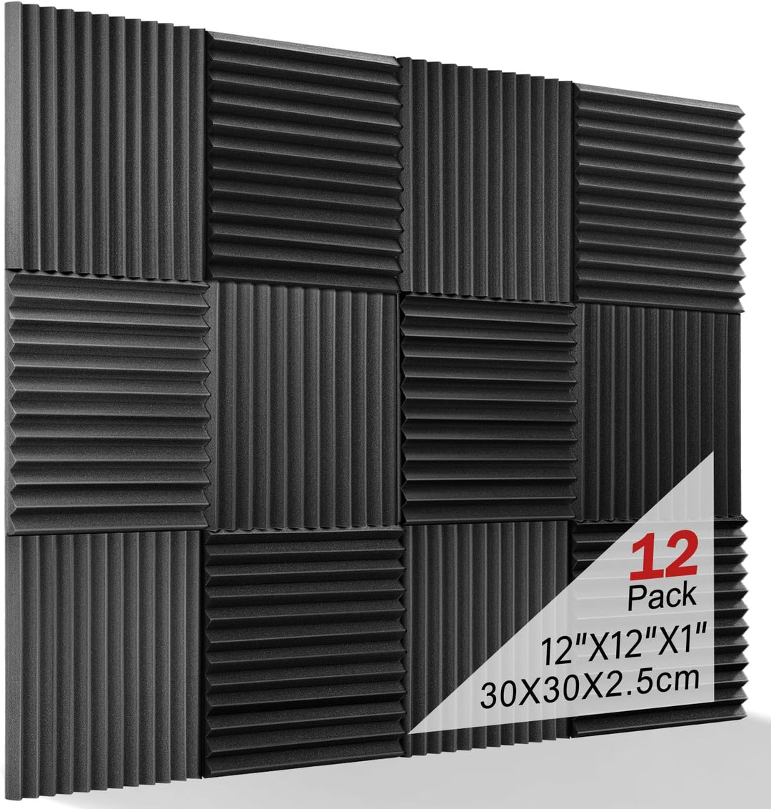 Kuchoow Schallabsorber Akustikschaumstoff, 24 Stück Schwarz Acoustic Foam für Podcasts, Aufnahmestud