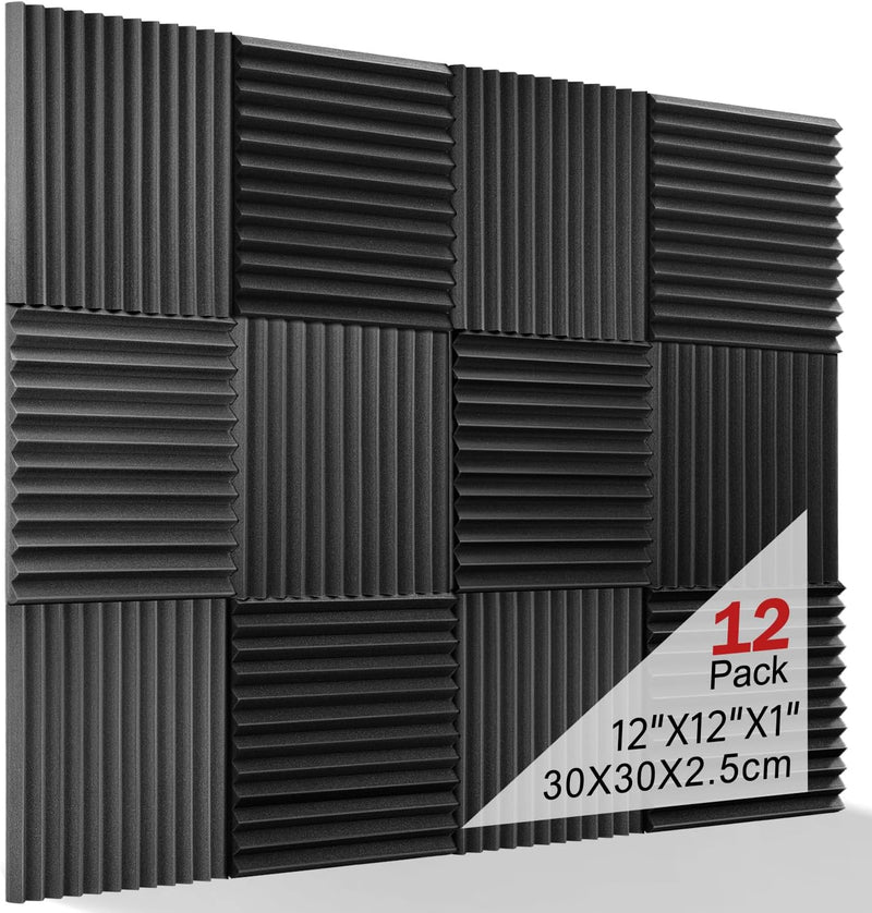 Kuchoow Schallabsorber Akustikschaumstoff, 24 Stück Schwarz Acoustic Foam für Podcasts, Aufnahmestud