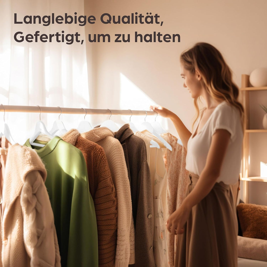 Praknu 20 Kleiderbügel Holz Weiss - 360° Drehbarer Haken - Einkerbungen im Schulterbereich - Bügel m