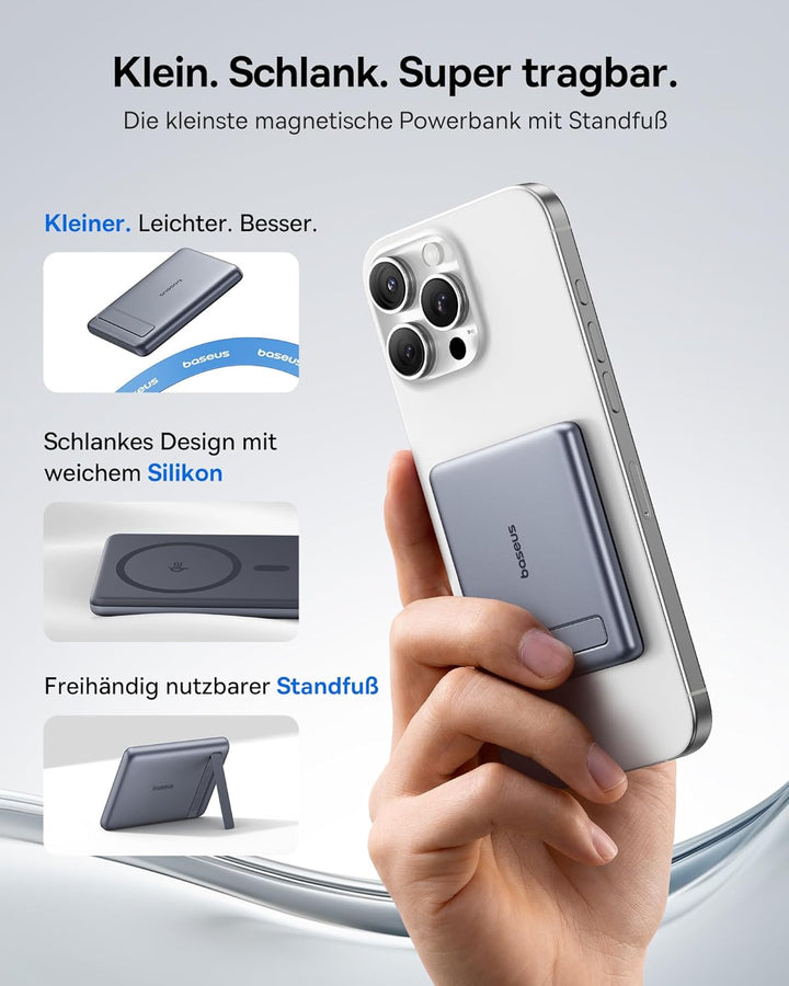 Baseus Mini MagSafe Powerbank 5000mAh Qi2-zertifiziertes mit Klappbarer Ständer, PD 20W Magnetische