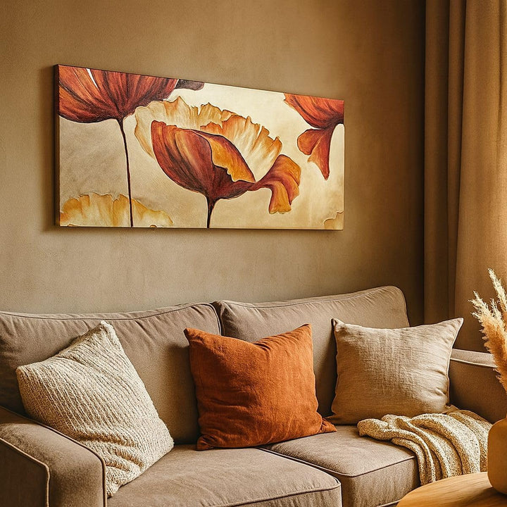Wandbilder Dekoration Wohnzimmer Mohn Blume Wiese Panorama Bilder auf Leinwand 120x50cm Leinwandbild