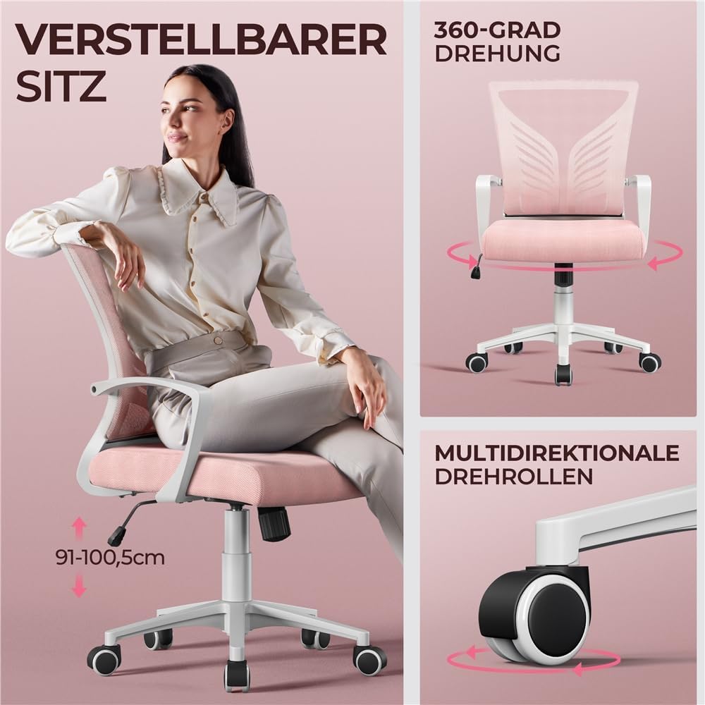 Yaheetech 2er-Set Bürostuhl Ergonomischer Drehstuhl Höhenverstellbarer Bürostuhl Mesh Computerstuhl