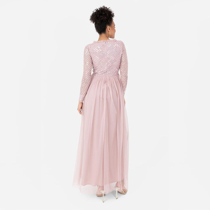 Maya Deluxe Women's Maxi Dress Ladies Embellished Wrap Tulle Frilly V-Neck Long Sleeve for Wedding G