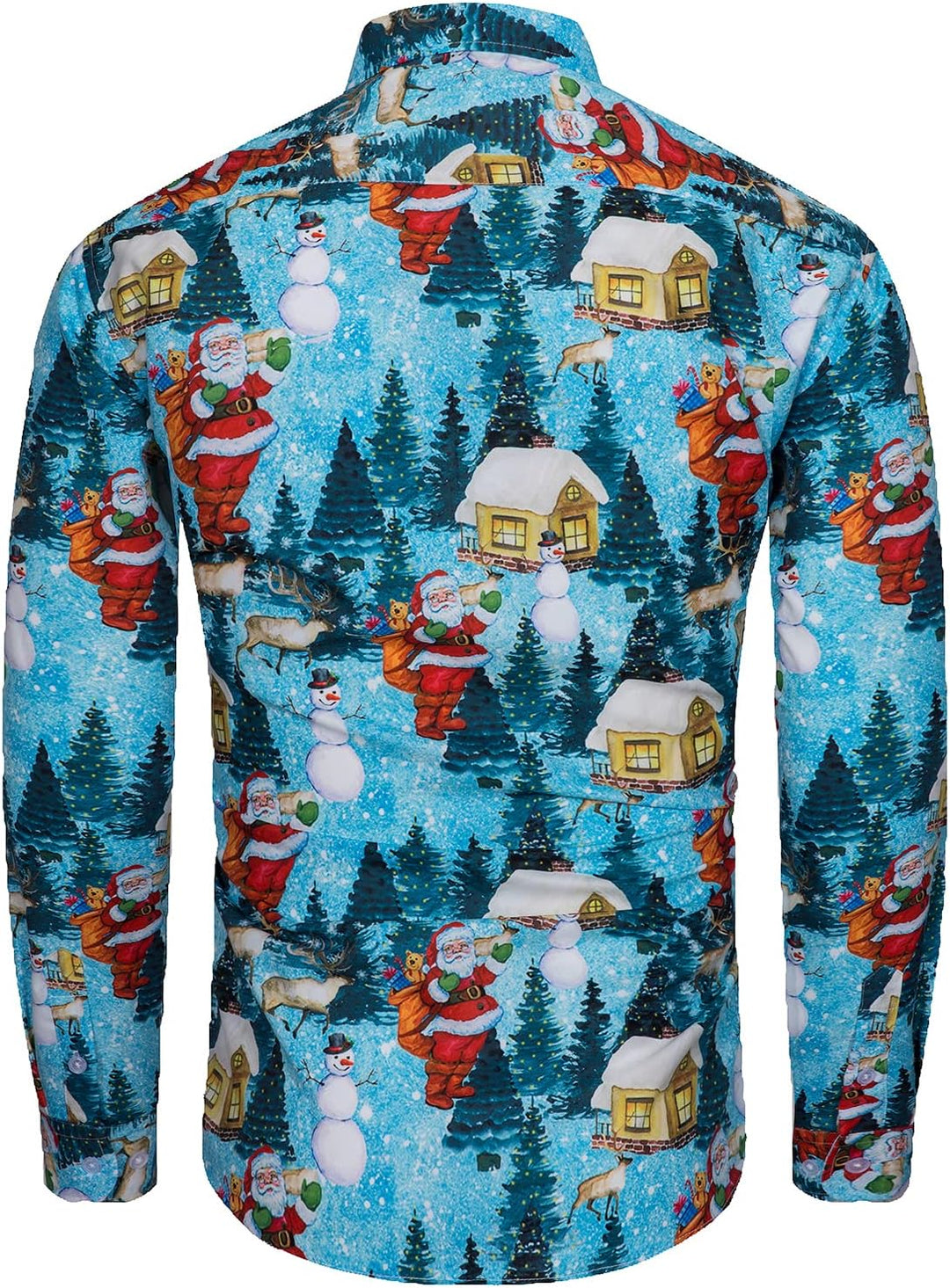 Herren Funky Christmas Print Weihnachtshemd Langarm Button Up Freizeithemd Rentier Santa Schnee Xmas