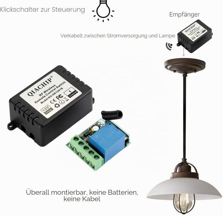QIACHIP DC 12V Funkschalter mit Fernbedienung 433 mHz,Funk Relais 1 Kanal Momentan Schalter, Sender