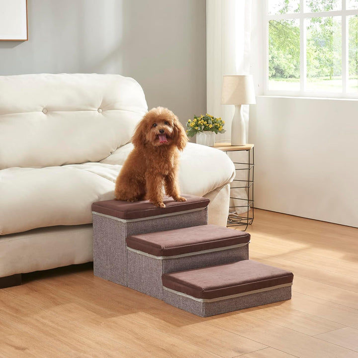 [en.casa] Hundetreppe Vojens mit Stauraum 75x40x30 cm Braun/Grau | Hunderampe, Katzentreppe, Haustie