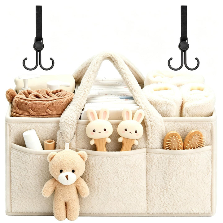 Wickeltasche für Babys, Mommy Bag aus Plüsch, Hellgrün Baby Organizer mit Abnehmbaren Fächern, Wicke