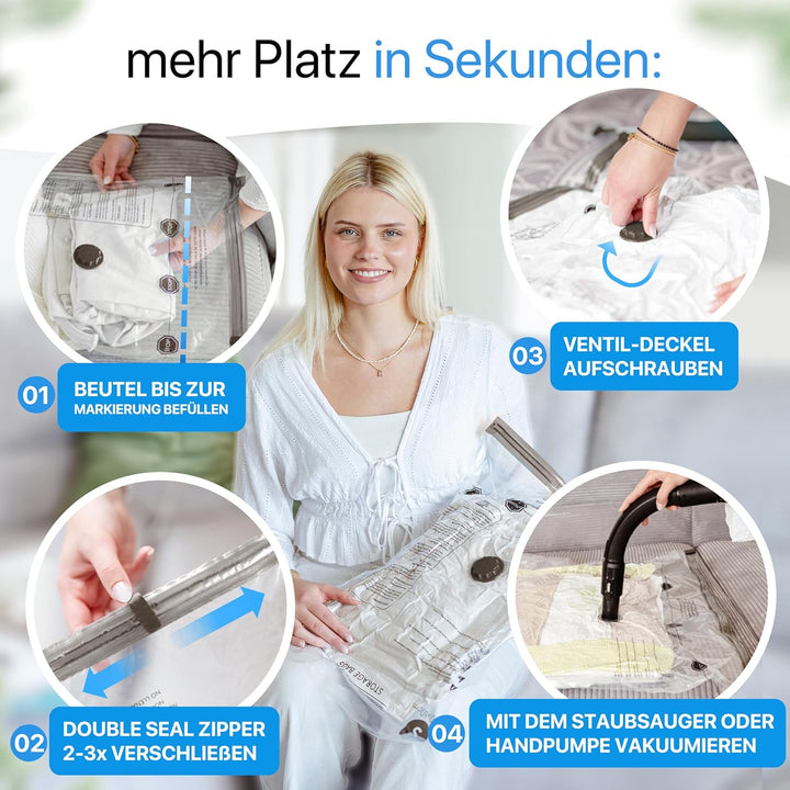 SilverRack XL Jumbo Vakuumbeutel für Kleidung u. Bettdecken [8 Stück] - INKL. HANDPUMPE u. ETIKETTEN
