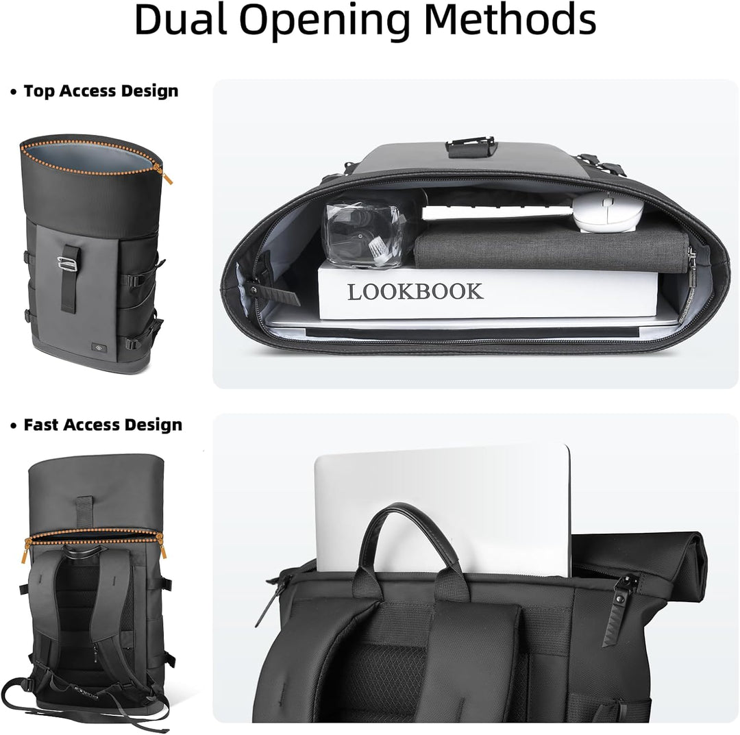 hk Rolltop Rucksack Herren Damen 15,6 Zoll Laptop Rucksack | Wasserdicht Gross Reiserucksack, Diebst