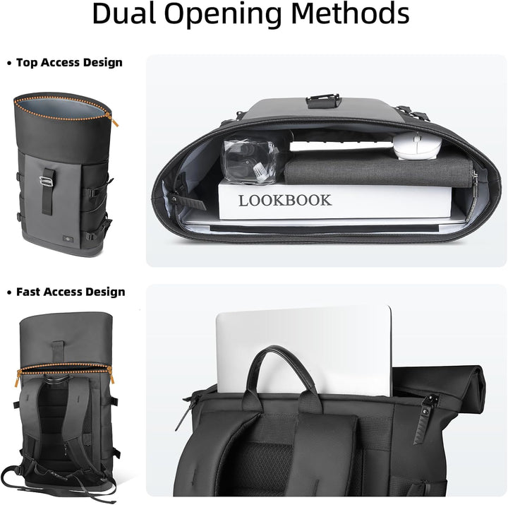 hk Rolltop Rucksack Herren Damen 15,6 Zoll Laptop Rucksack | Wasserdicht Gross Reiserucksack, Diebst