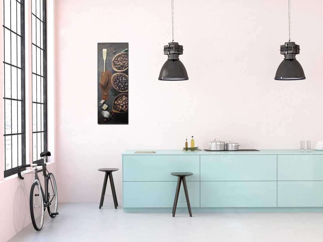 levandeo Glasbild 30x80cm Wandbild aus Glas Kaffee Kaffeebohnen Coffee Cafè Küchendeko, Glas