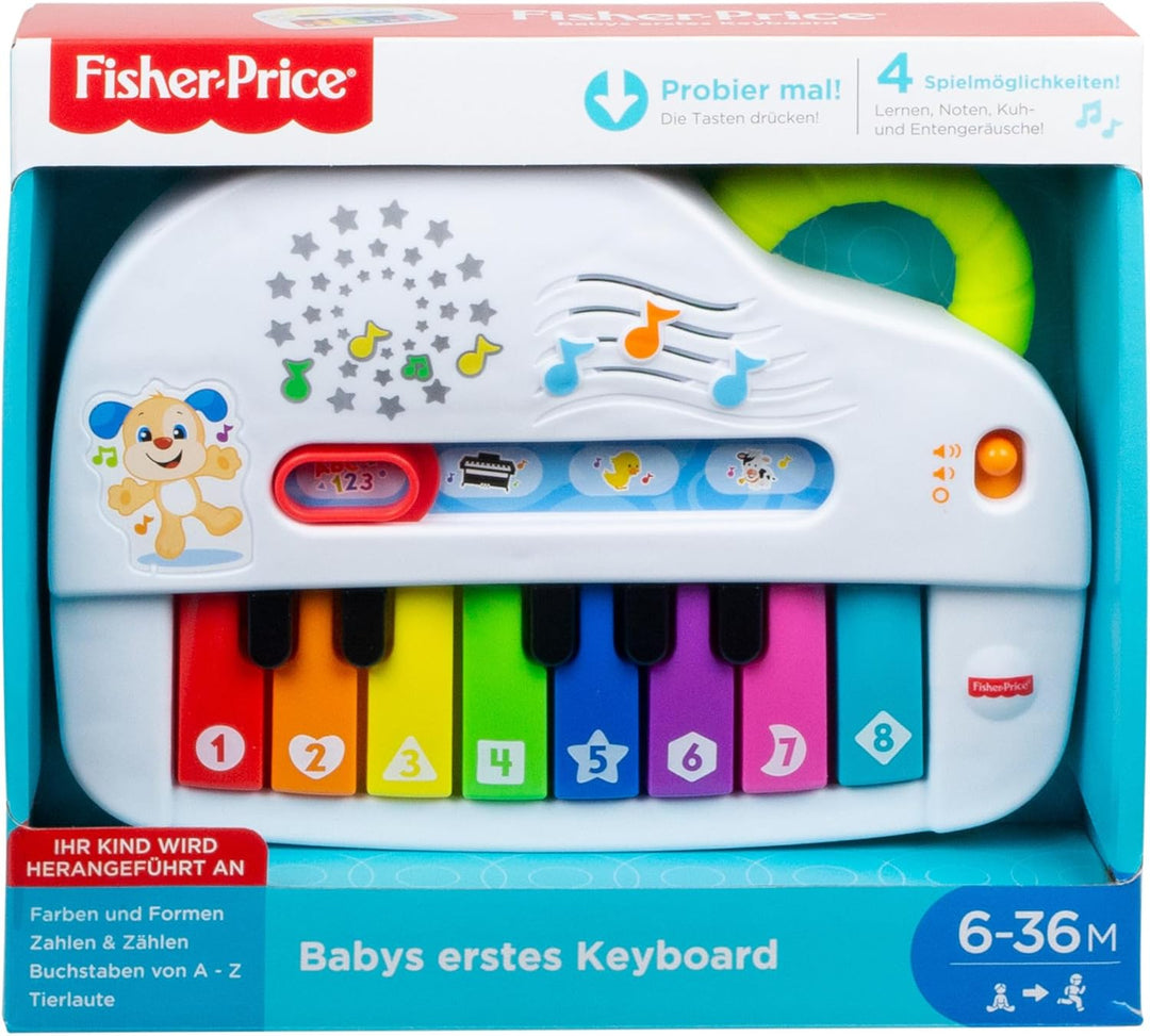 FISHER-PRICE Babys erstes Keyboard - tragbares Spielzeugklavier mit 4 Spielmöglichkeiten, Liedern, L