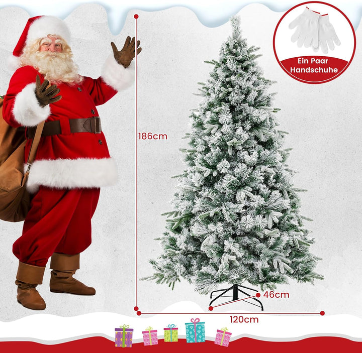 COSTWAY 180 cm Künstlicher Weihnachtsbaum mit Schnee und Beleuchtung, Tannenbaum mit 250 Warmweissen