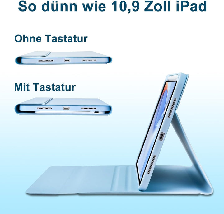 MMK Hülle mit Tastatur für iPad 10 Generation 2022(11/10.9 Zoll)/A16 11 Generation 2025, Abnehmbare