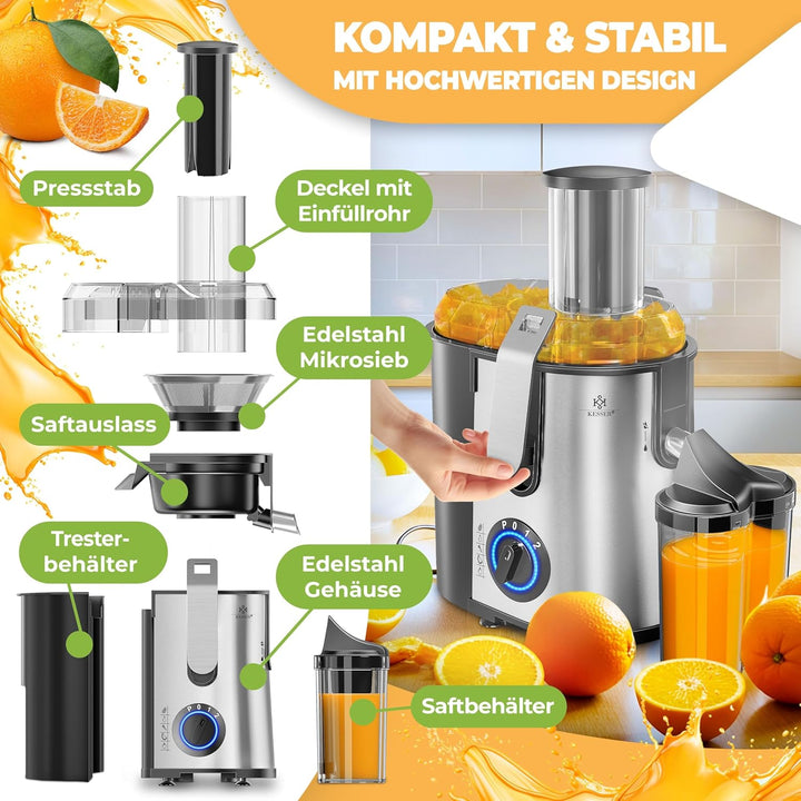 KESSER® Entsafter für Obst und Gemüse aus Edelstahl 1100W grosse 85 mm Einfüllöffnung inkl. Reinigun
