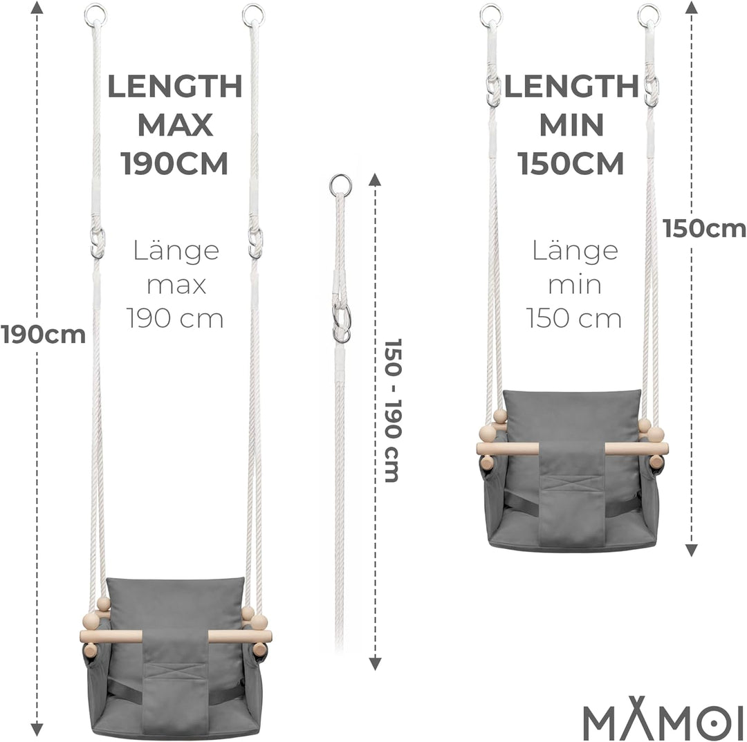MAMOI® Babyschaukel Kinderschaukel Holz + SICHERHEITSGURT, Schaukel für Kinder Garten Indoor Outdoor
