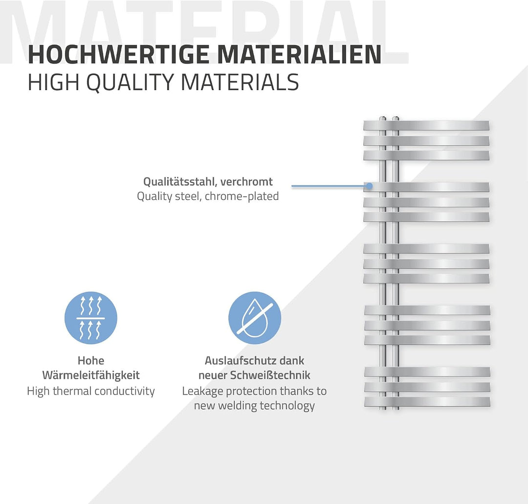 ECD Germany Iron EM Design Badheizkörper Elektrisch mit Heizstab 1200 W - 500 x 1200 mm - Chrom - De