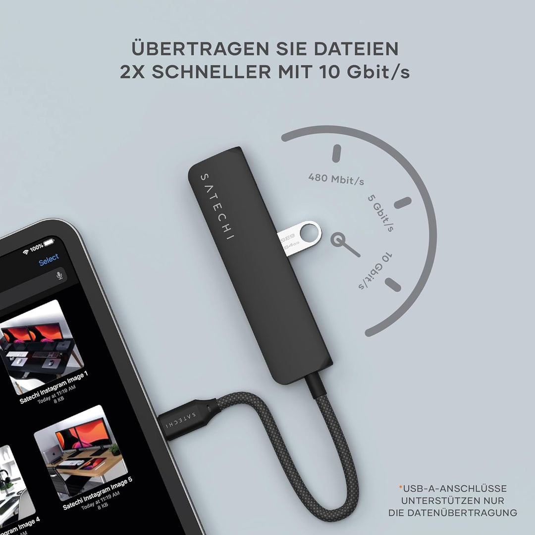 SATECHI 4-in-1 USB-C Hub Slim Plus, Multiport-Adapter, Dockingstation mit 4K HDMI, 100W Power Delive