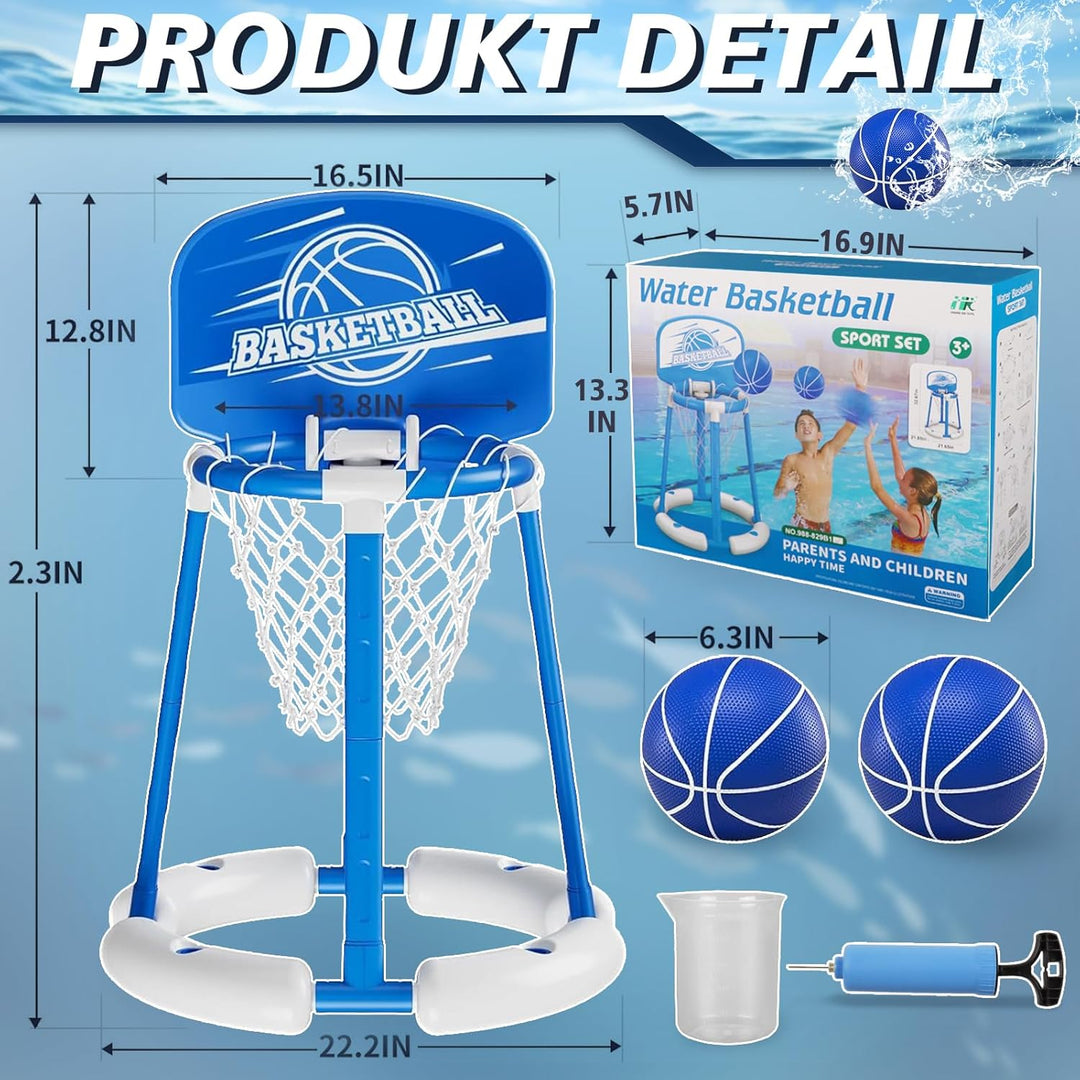 Pool Basketballkorb, Pool Basketball Hoop Set, Basketballkorb für Wasser mit 2 Basketbälle und Luftp