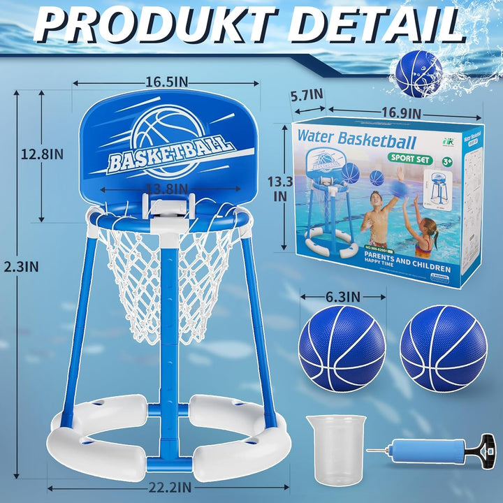 Pool Basketballkorb, Pool Basketball Hoop Set, Basketballkorb für Wasser mit 2 Basketbälle und Luftp