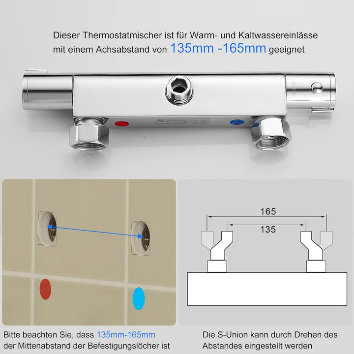 KEOKBON Duschthermostat mit 38 °C Sicherheitstaste, Duscharmatur Thermostat mit Durchflusseinstellun