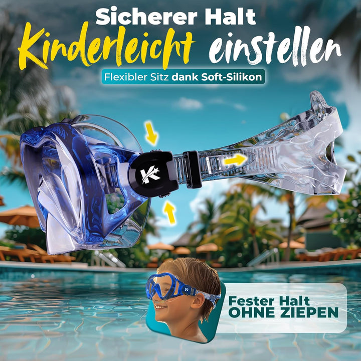 KIDVERSE Taucherbrille Kinder mit Schnorchel ab 5 Jahre - CE & Dermatest geprüfte Taucherbrille mit