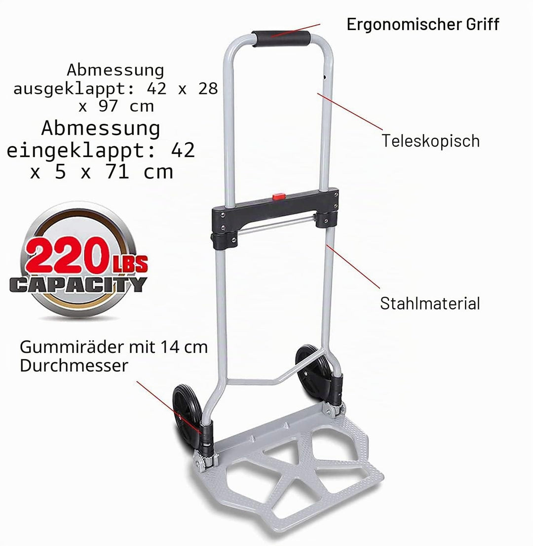 Sackkarre Alu Klappbar Handkarren Transportkarre 100 kg Belastbarkeit für Einkaufen, Reisen, Umzug 1