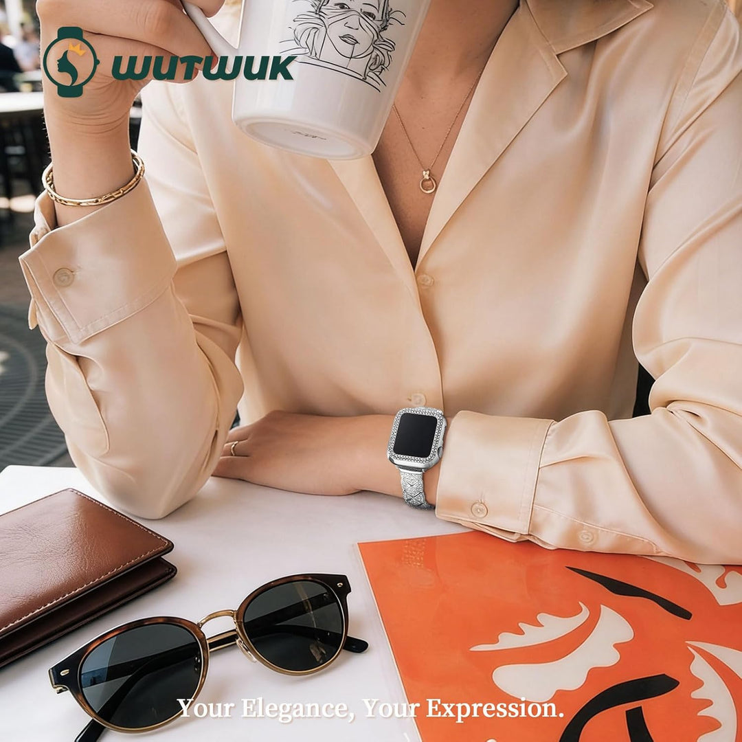 wutwuk Kompatibel mit Apple Watch Armband 40mm, Damen Bling Strass Armbänder mit Diamant Harter PC G