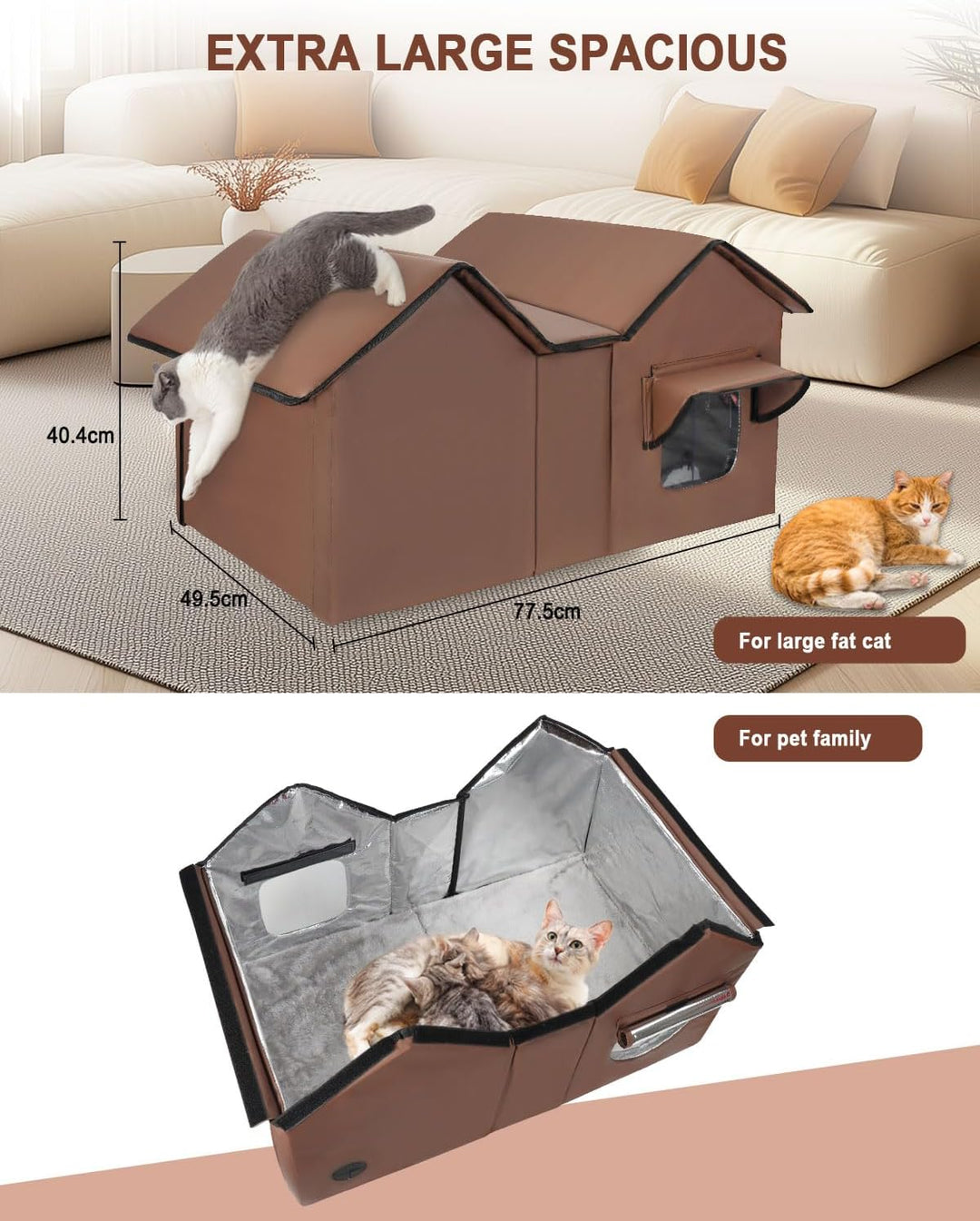 Outdoor Katzenhaus, Extra Large wasserdichtes Katzengehege mit erhöhter Basis, isoliertes Haustierha