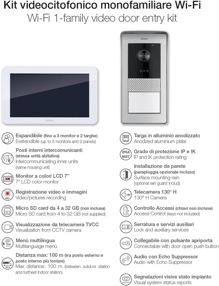 VIMAR K42935 Videosprechenalagen-Set enthält Freisprech-Touchscreen-Videohaustelefon LCD 7in, 1-Tast