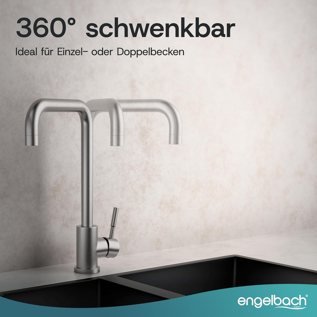 Engelbach® Wasserhahn Küche - 360° Schwenkbare Küchenarmatur aus 304 Edelstahl - inklusive tropffrei
