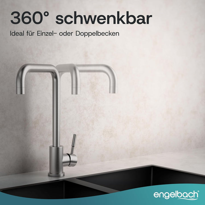 Engelbach® Wasserhahn Küche - 360° Schwenkbare Küchenarmatur aus 304 Edelstahl - inklusive tropffrei