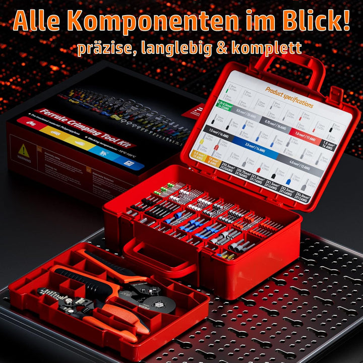 PEBA Crimpzange Set Sechskant mit Abisolierzange, Aderendhülsenzange 0,08–10 mm², 33 Grössen Aderend