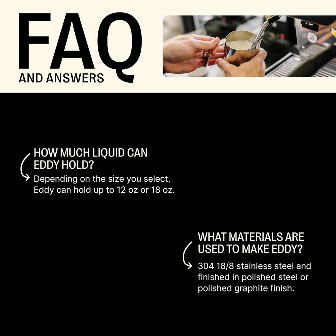 Fellow Eddy Dampfkrug für Milchaufschäumung und Präzisions-Lattekunst, Messhilfen, geriffelter Ausgu