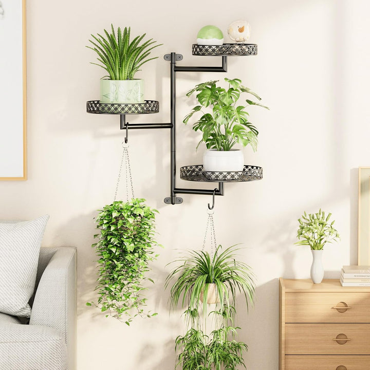 OVICAR Drehbare Fenster-Pflanzenregale – Innenwand-Pflanzenständer, 3-stöckig, Blumenmuster, Metall-