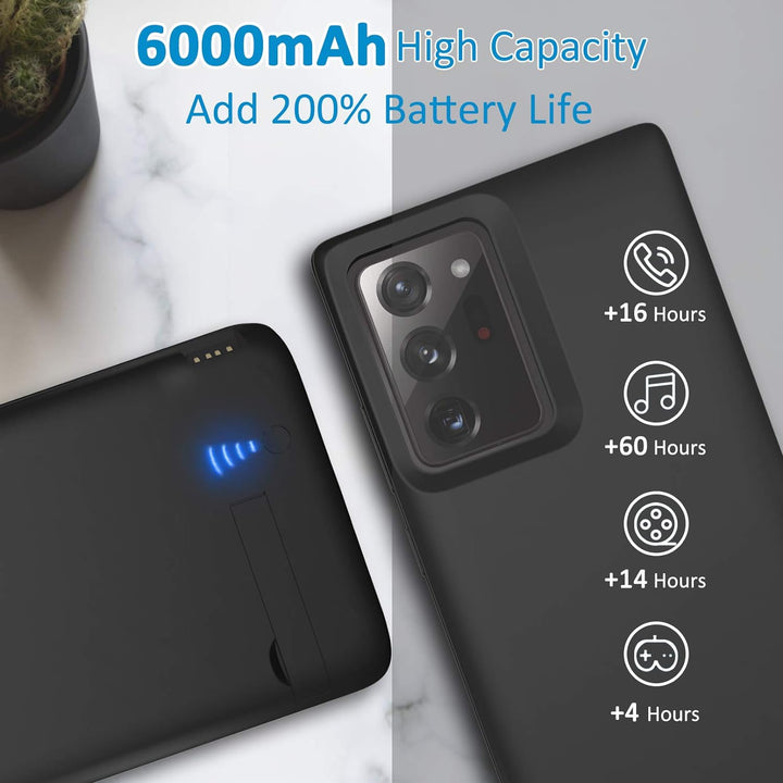 Gladgogo Akku Hülle für Samsung Galaxy Note 20 Ultra 5G, [6000 mAh] Zusatzakku Ladehülle Handyhülle