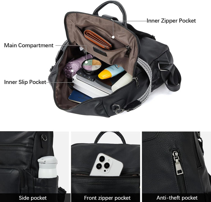 BOSTANTEN 2 Pieces Leder Rucksack Damen Freizeitrucksack Reise Handtasche Rucksackhandtasche Tagesru